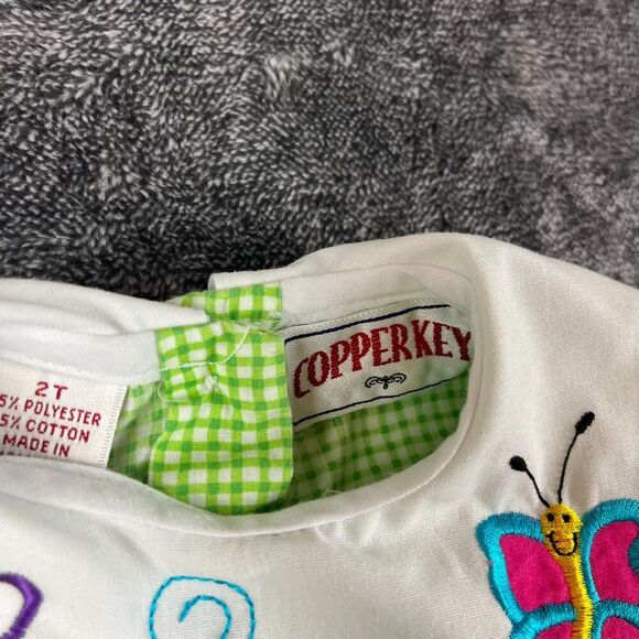 Vtg Copper Key Toddler 2T Collared Two-Piece Set Gingham Bee Embroidered Dress - Picture 4 of 11